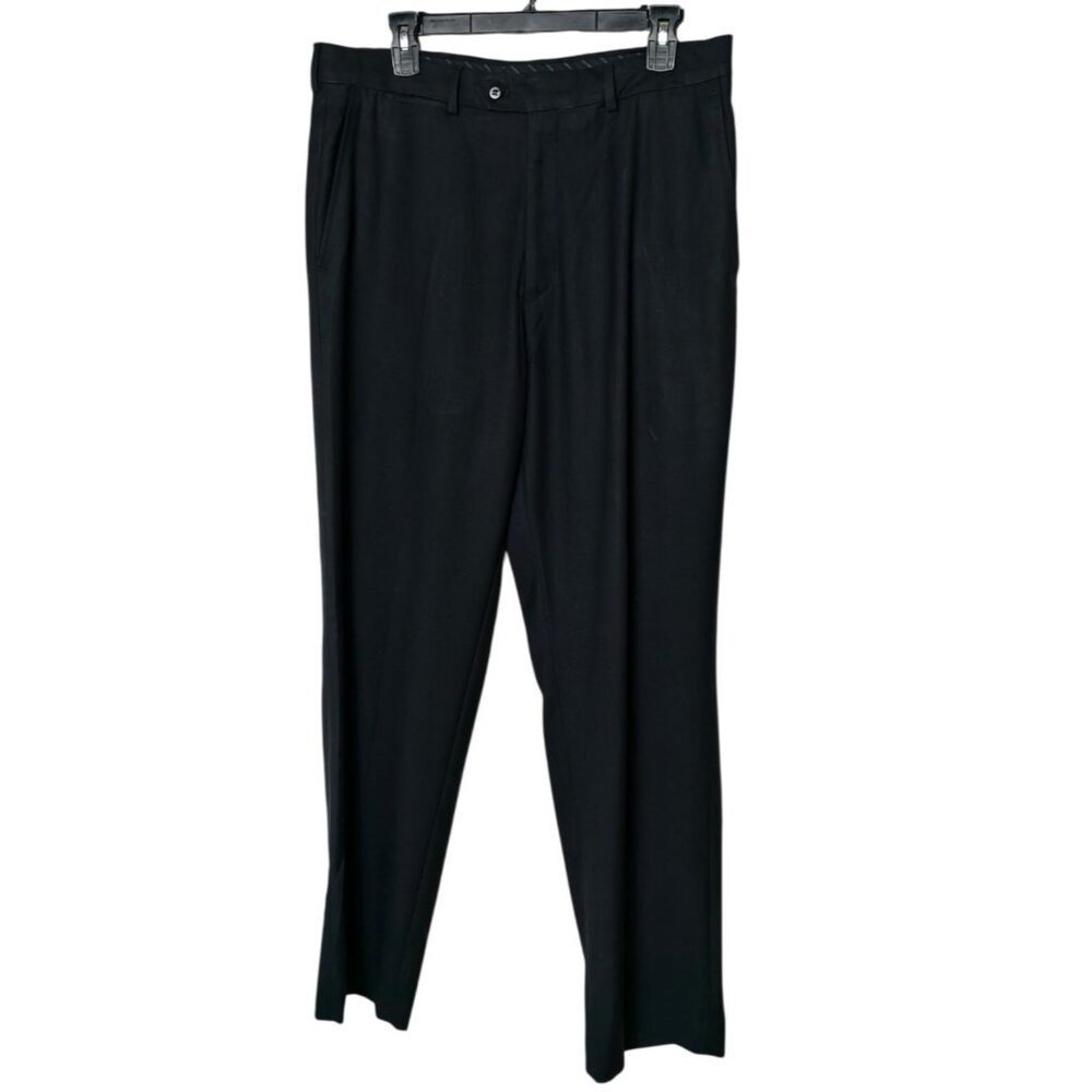 Stafford Mens Dress Pants 34X32 Black Flat Front Classic Straight Leg Preppy